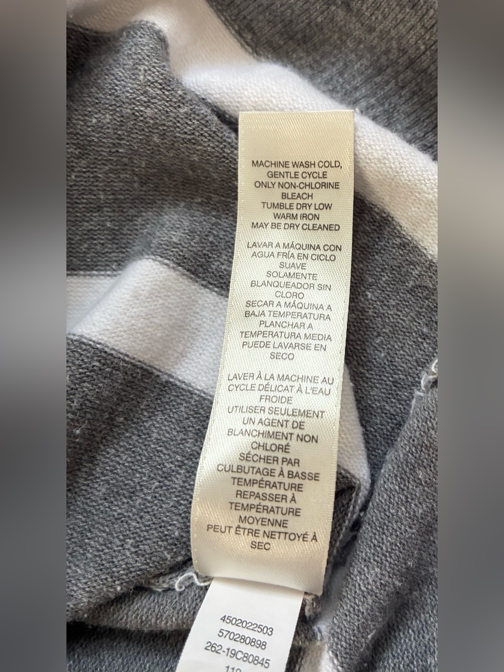 Chico’s Weekends Hooded Sweater, Sz. 2/L, Gray/White Striped, Full Zip - Picture 6 of 8